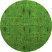 Round Machine Washable Abstract Green Modern Area Rugs, wshabs1643grn