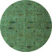 Round Machine Washable Abstract Turquoise Modern Area Rugs, wshabs1643turq