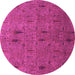 Round Machine Washable Abstract Pink Modern Rug, wshabs1643pnk