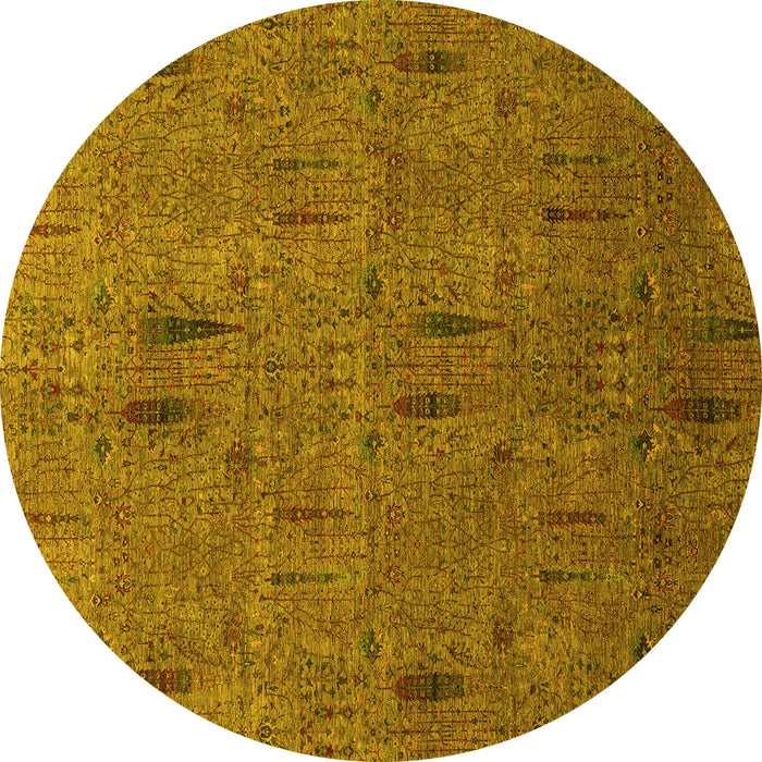 Round Abstract Yellow Modern Rug, abs1643yw