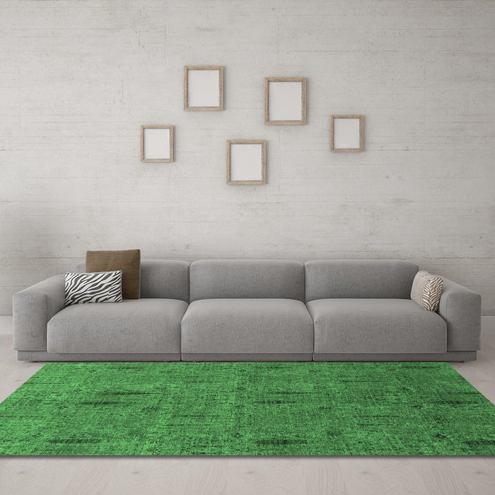Machine Washable Abstract Emerald Green Modern Area Rugs in a Living Room,, wshabs1643emgrn