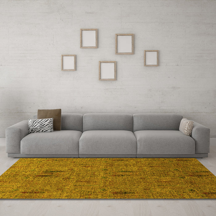 Machine Washable Abstract Yellow Modern Rug in a Living Room, wshabs1643yw