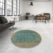 Round Machine Washable Abstract Hazel Green Rug in a Office, wshabs1644