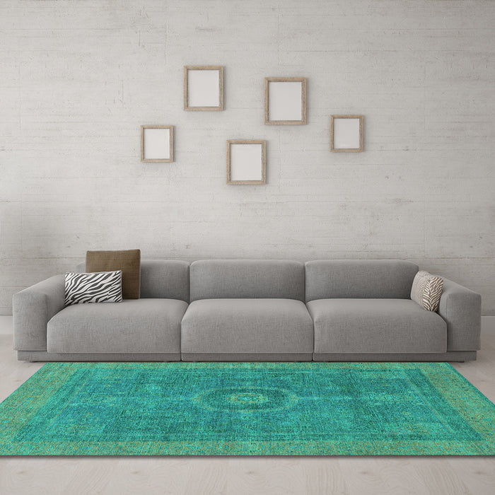 Machine Washable Abstract Turquoise Modern Area Rugs in a Living Room,, wshabs1644turq