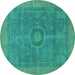 Round Machine Washable Abstract Turquoise Modern Area Rugs, wshabs1644turq