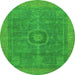 Round Machine Washable Abstract Green Modern Area Rugs, wshabs1644grn