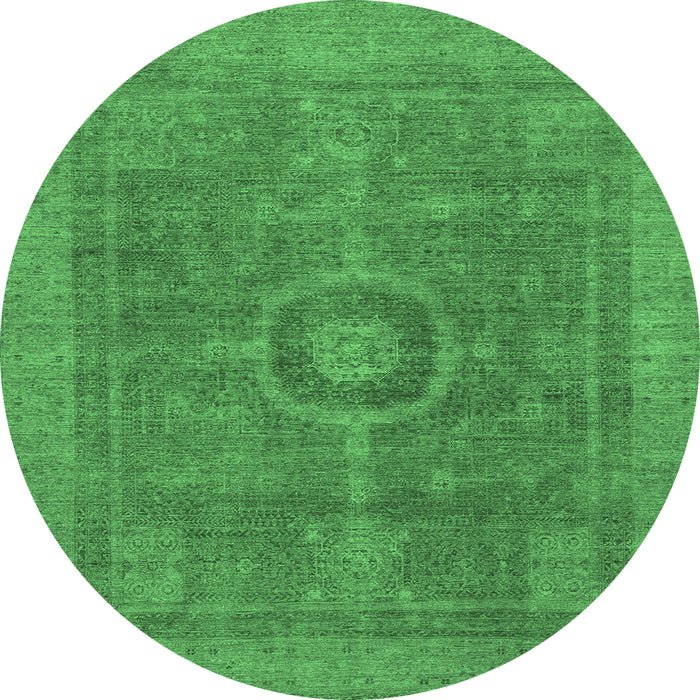 Round Machine Washable Abstract Emerald Green Modern Area Rugs, wshabs1644emgrn