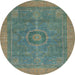 Round Machine Washable Abstract Hazel Green Rug, wshabs1644