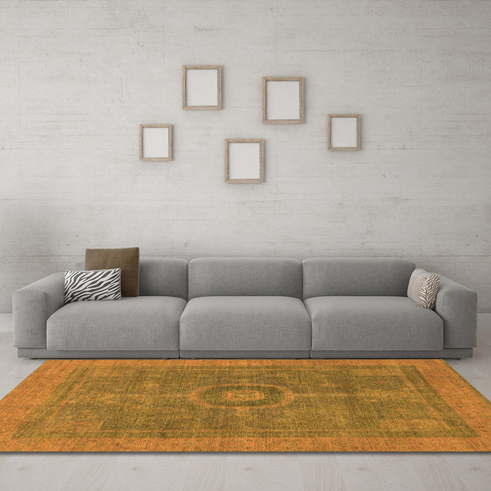 Machine Washable Abstract Orange Modern Area Rugs in a Living Room, wshabs1644org