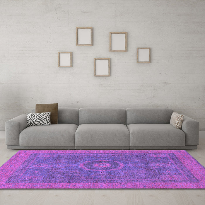 Machine Washable Abstract Purple Modern Area Rugs in a Living Room, wshabs1644pur