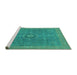 Sideview of Machine Washable Abstract Turquoise Modern Area Rugs, wshabs1644turq