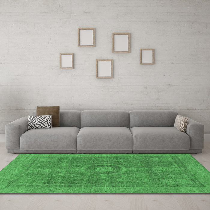 Machine Washable Abstract Emerald Green Modern Area Rugs in a Living Room,, wshabs1644emgrn