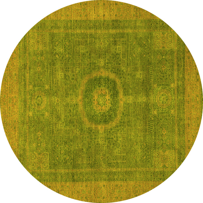 Round Abstract Yellow Modern Rug, abs1644yw