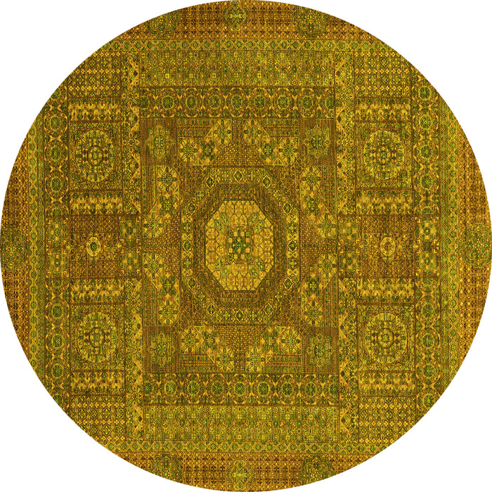 Round Machine Washable Abstract Yellow Modern Rug, wshabs1645yw