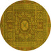 Round Machine Washable Abstract Yellow Modern Rug, wshabs1645yw