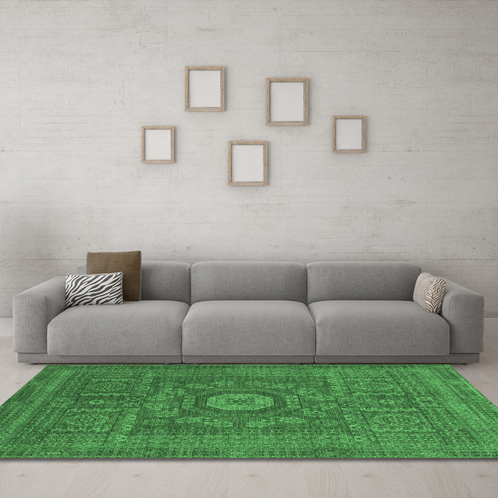 Machine Washable Abstract Emerald Green Modern Area Rugs in a Living Room,, wshabs1645emgrn