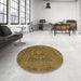 Round Machine Washable Abstract Cinnamon Brown Rug in a Office, wshabs1645