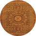 Round Machine Washable Abstract Orange Modern Area Rugs, wshabs1645org