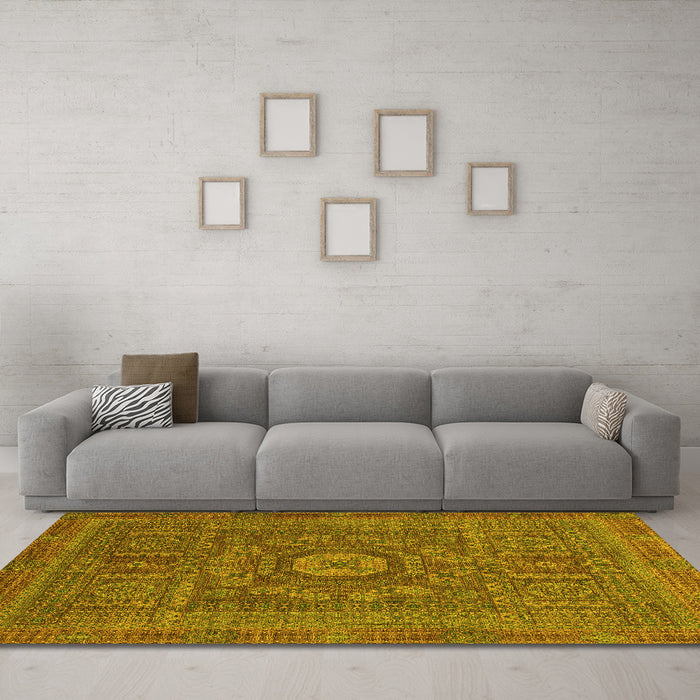 Machine Washable Abstract Yellow Modern Rug in a Living Room, wshabs1645yw