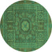 Round Abstract Turquoise Modern Rug, abs1645turq