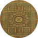 Round Machine Washable Abstract Cinnamon Brown Rug, wshabs1645