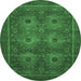 Round Machine Washable Abstract Emerald Green Modern Area Rugs, wshabs1646emgrn