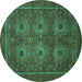 Round Machine Washable Abstract Turquoise Modern Area Rugs, wshabs1646turq