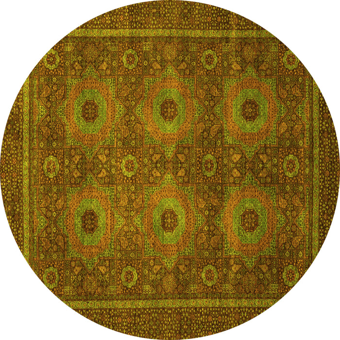 Round Abstract Yellow Modern Rug, abs1646yw