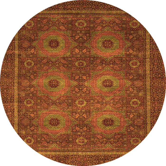 Round Machine Washable Abstract Orange Modern Area Rugs, wshabs1646org