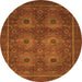 Round Machine Washable Abstract Orange Modern Area Rugs, wshabs1646org