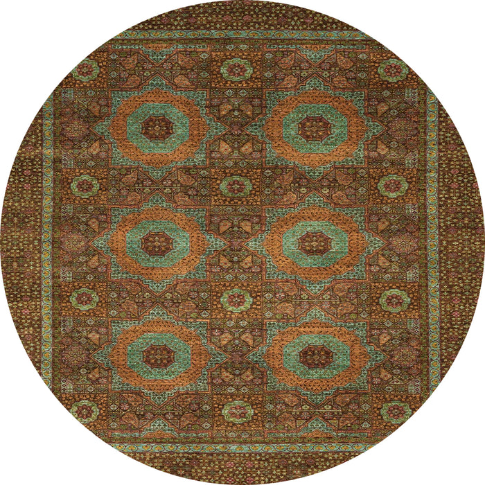 Round Abstract Red Brown Modern Rug, abs1646