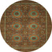 Round Abstract Red Brown Modern Rug, abs1646