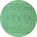 Round Oriental Turquoise Traditional Rug, abs1647turq