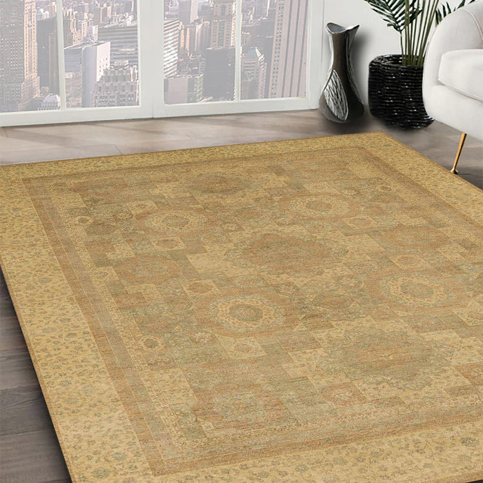 Abstract Cinnamon Brown Oriental Rug in Family Room, abs1647