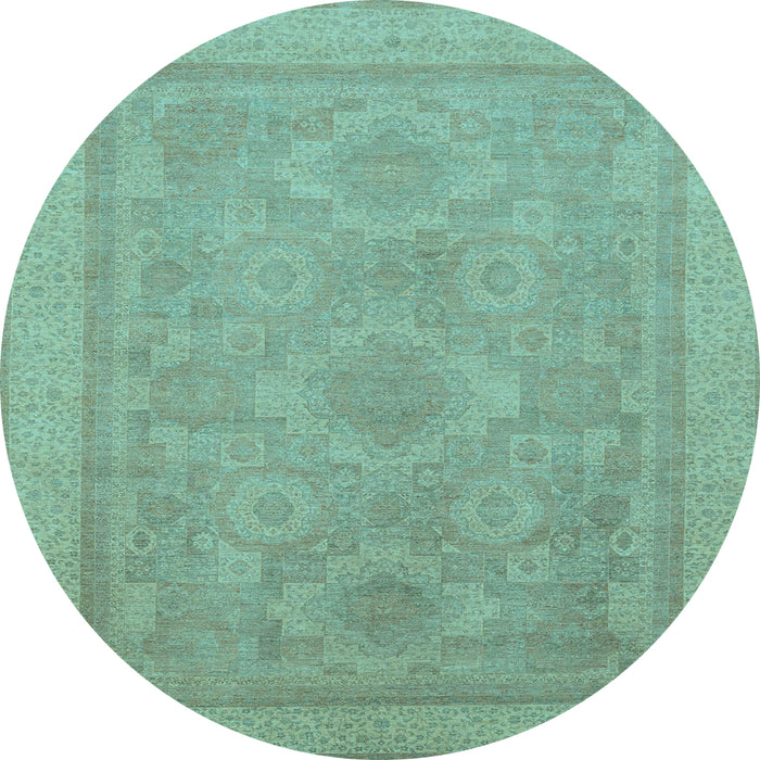 Round Machine Washable Oriental Light Blue Traditional Rug, wshabs1647lblu