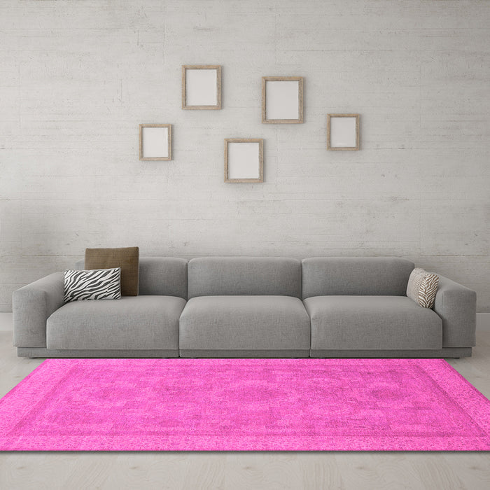 Machine Washable Oriental Pink Traditional Rug in a Living Room, wshabs1647pnk