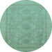 Round Oriental Light Blue Traditional Rug, abs1647lblu