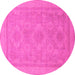 Round Machine Washable Oriental Pink Traditional Rug, wshabs1647pnk