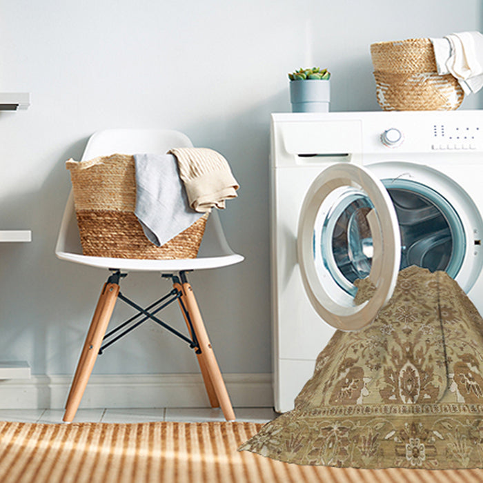Machine Washable Abstract Light Brown Rug in a Washing Machine, wshabs1648