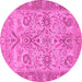 Round Machine Washable Abstract Pink Modern Rug, wshabs1648pnk