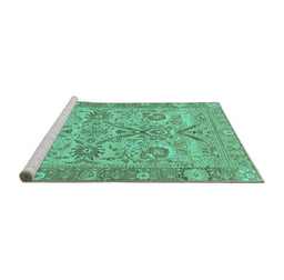 Sideview of Machine Washable Abstract Turquoise Modern Area Rugs, wshabs1648turq