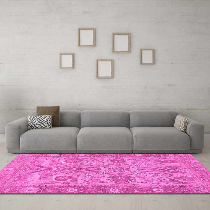 Machine Washable Abstract Pink Modern Rug in a Living Room, wshabs1648pnk
