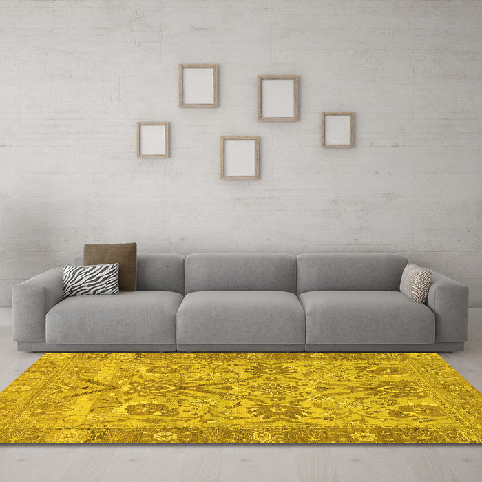 Machine Washable Abstract Yellow Modern Rug in a Living Room, wshabs1648yw