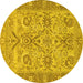 Round Machine Washable Abstract Yellow Modern Rug, wshabs1648yw