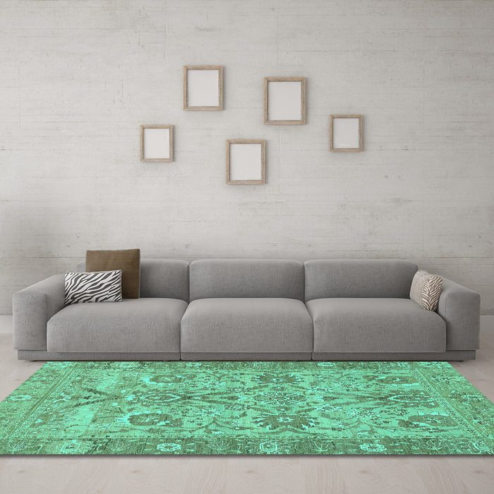 Machine Washable Abstract Turquoise Modern Area Rugs in a Living Room,, wshabs1648turq