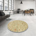 Round Machine Washable Abstract Metallic Gold Rug in a Office, wshabs1649