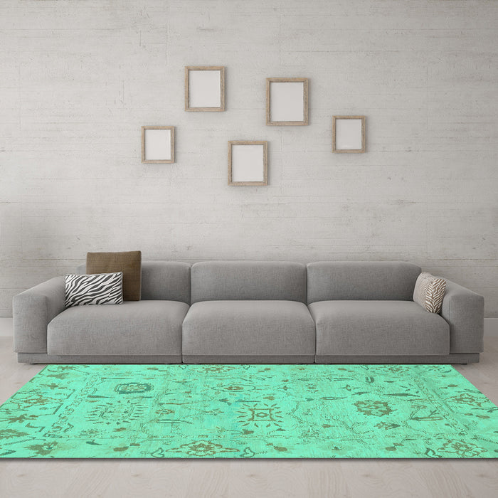 Machine Washable Abstract Turquoise Modern Area Rugs in a Living Room,, wshabs1649turq