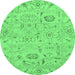 Round Machine Washable Abstract Emerald Green Modern Area Rugs, wshabs1649emgrn