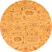 Round Machine Washable Abstract Orange Modern Area Rugs, wshabs1649org