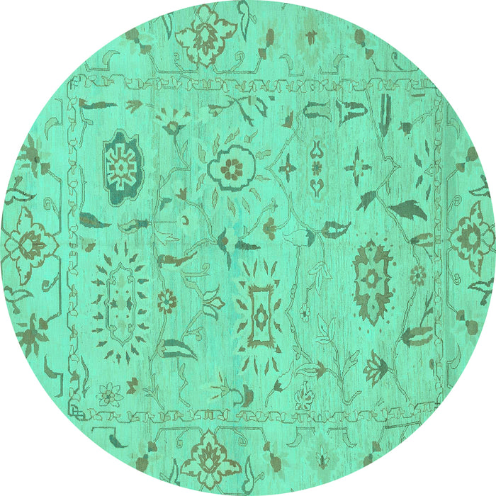 Round Machine Washable Abstract Turquoise Modern Area Rugs, wshabs1649turq
